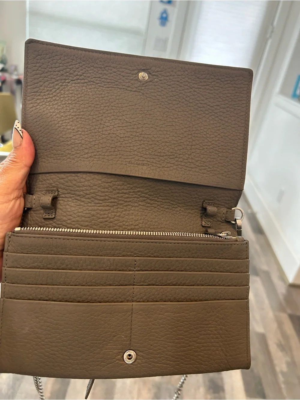 AllSaints Gray Fetch Pebbled Leather Crossbody slight wear GUC